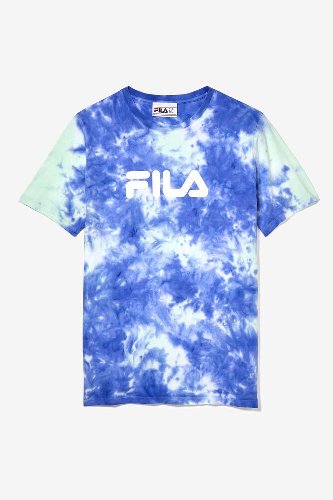 Fila T-Shirt Tie Dye Logo Mens Blue - India WYR-367524